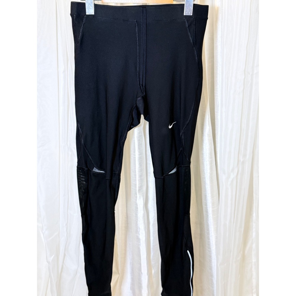 Nike Dri-FIT Running Tights Mens Large Black Mesh Reflective Ankle Zip Leggings
